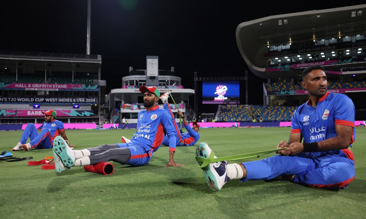 Oman warm up before their opening game of the T20 World Cup 2024, Namibia vs Oman, T20 World Cup 2024, Group B, Bridgetown, June 2, 2024