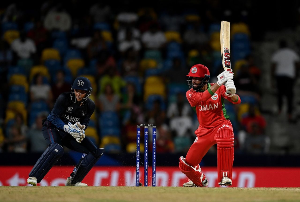 Khalid Kail held one end up amid a batting collapse, Namibia vs Oman, T20 World Cup 2024, Group B, Bridgetown, June 2, 2024