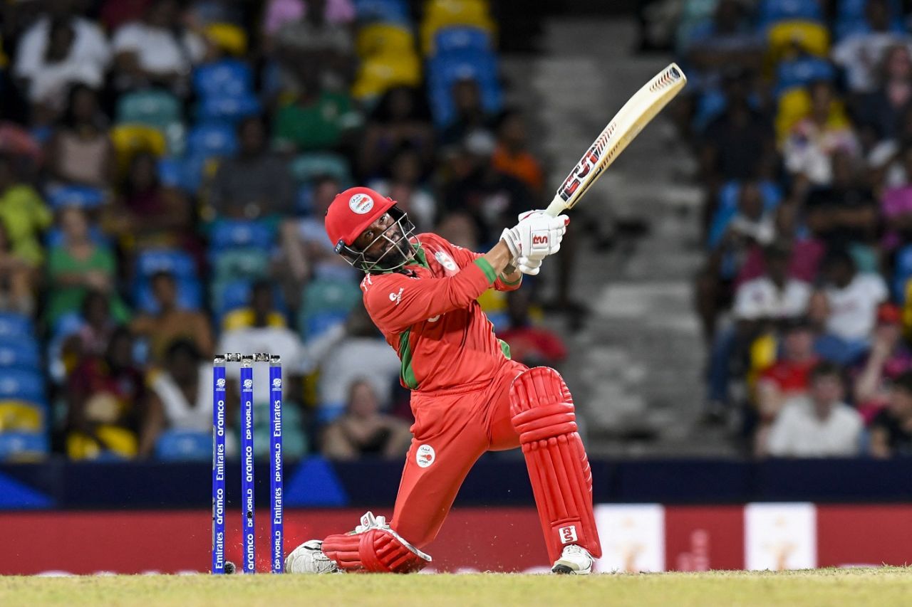 Khalid Kail smacks David Wiese over long-on, Namibia vs Oman, T20 World Cup 2024, Group B, Bridgetown, June 2, 2024