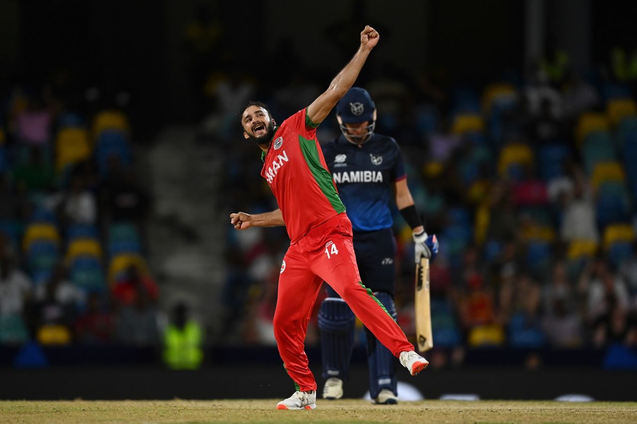 Mehran Khan bowled tight lines and lengths, Namibia vs Oman, T20 World Cup 2024, Group B, Bridgetown, June 2, 2024