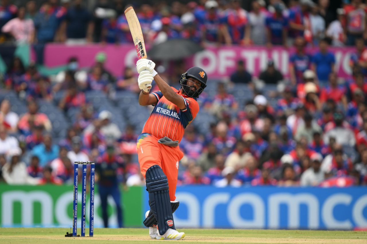 Vikramjit Singh steadied the chase after an early wicket, Nepal vs Netherlands, T20 World Cup, Dallas, June 4, 2024