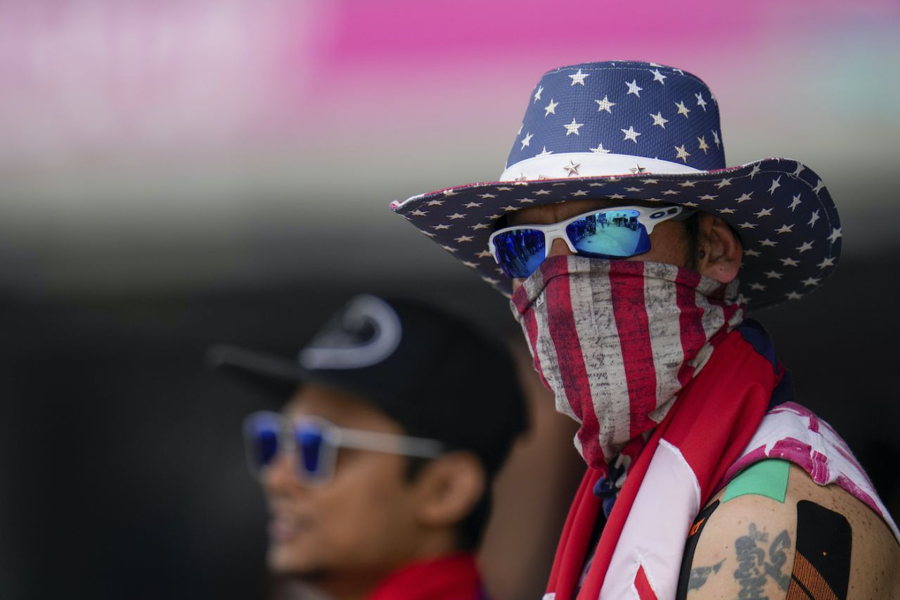 A fan goes all American at the game in Dallas, Nepal vs Netherlands, T20 World Cup, Dallas, June 4, 2024