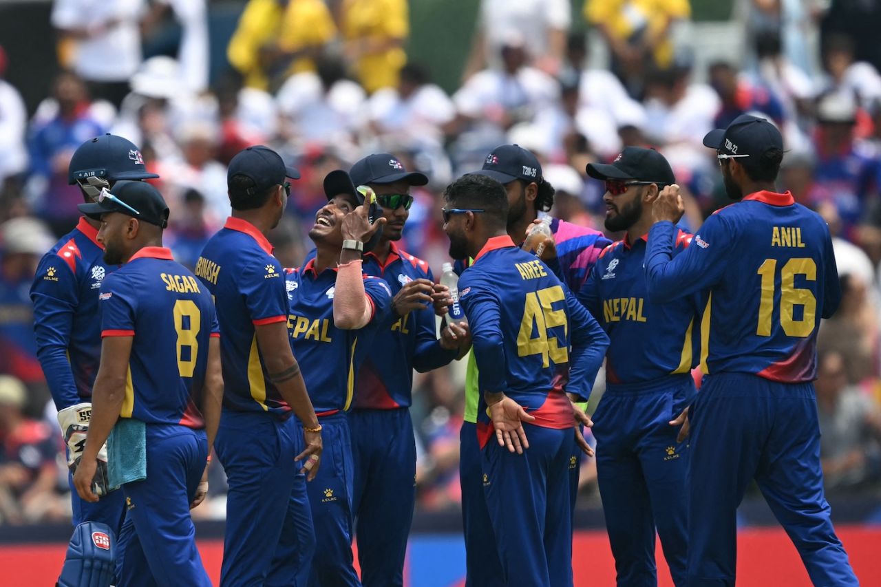Dipendra Singh Airee dismissed Vikramjit Singh in the ninth over, Nepal vs Netherlands, T20 World Cup, Dallas, June 4, 2024
