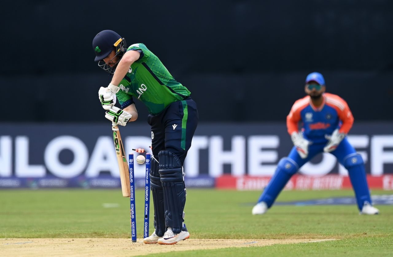 Andy Balbirnie is bowled, India vs Ireland, T20 World Cup, New York, June 5, 2024