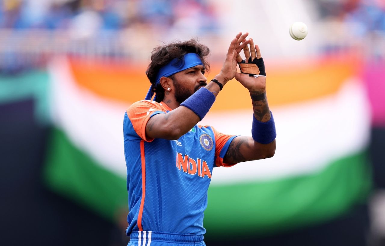 Hardik Pandya catches the ball, India vs Ireland, T20 World Cup, New York, June 5, 2024