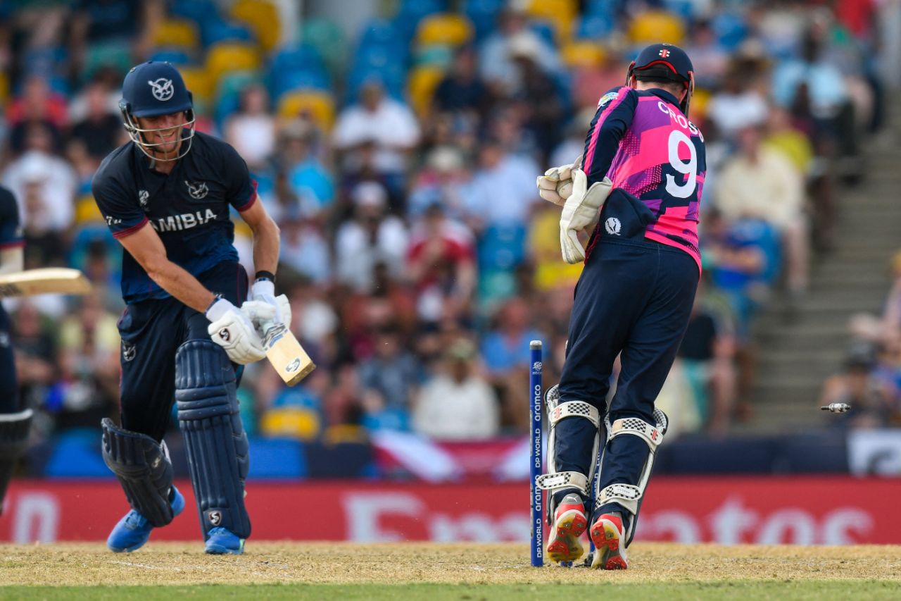 Gerhard Erasmus was stumped one ball after reaching his fifty, Namibia vs Scotland, T20 World Cup, Barbados, June 6, 2024