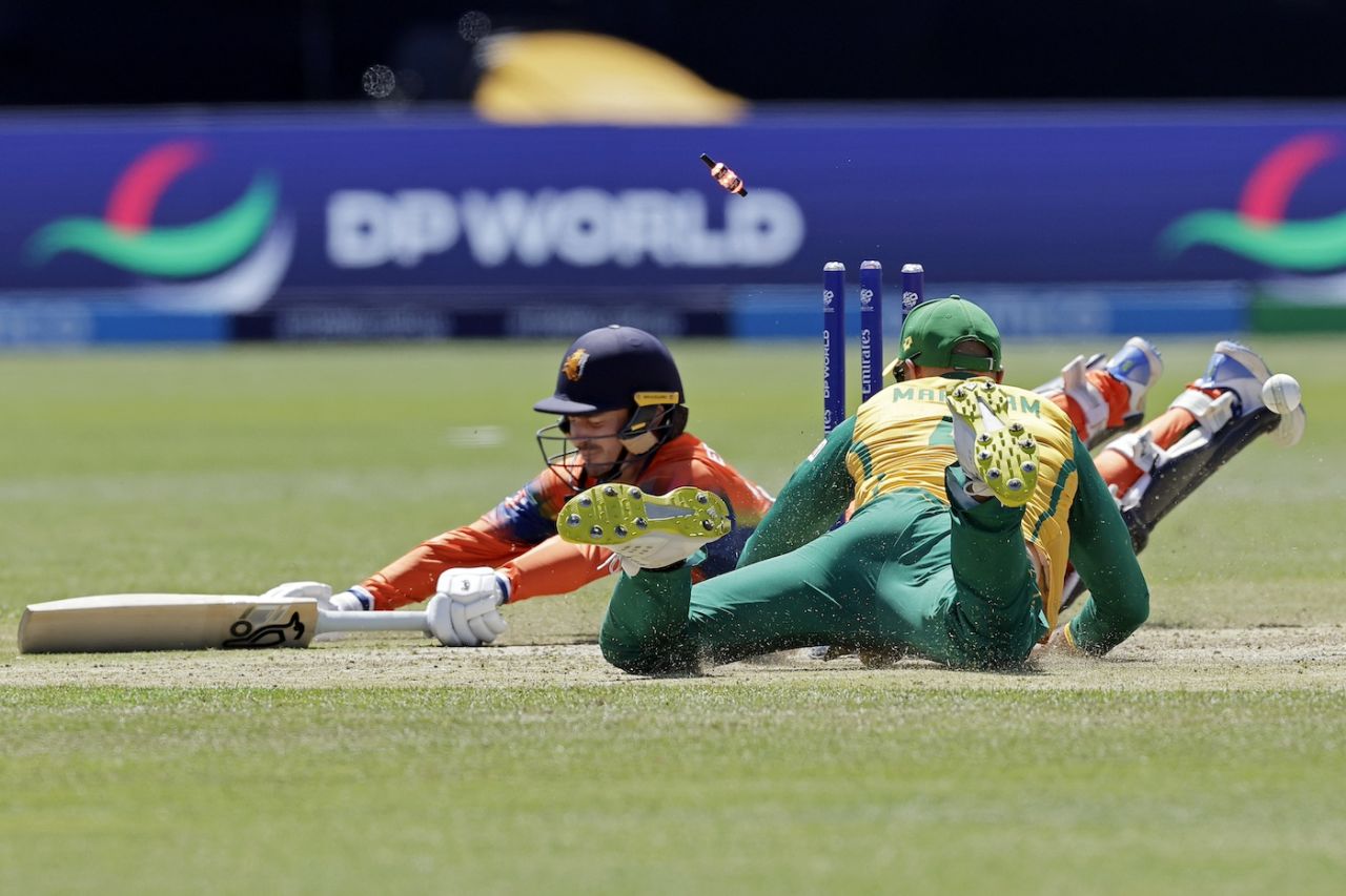 Aiden Markram's on the ball and that's the end of Scott Edwards, Netherlands vs South Africa, T20 World Cup 2024, New York, June 8, 2024