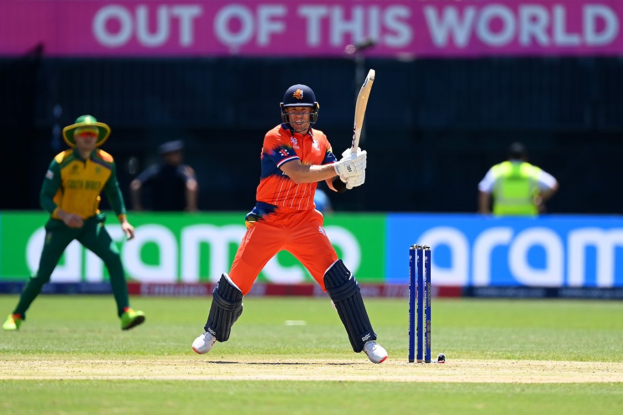 Logan van Beek chipped in with some handy runs, Netherlands vs South Africa, T20 World Cup 2024, New York, June 8, 2024