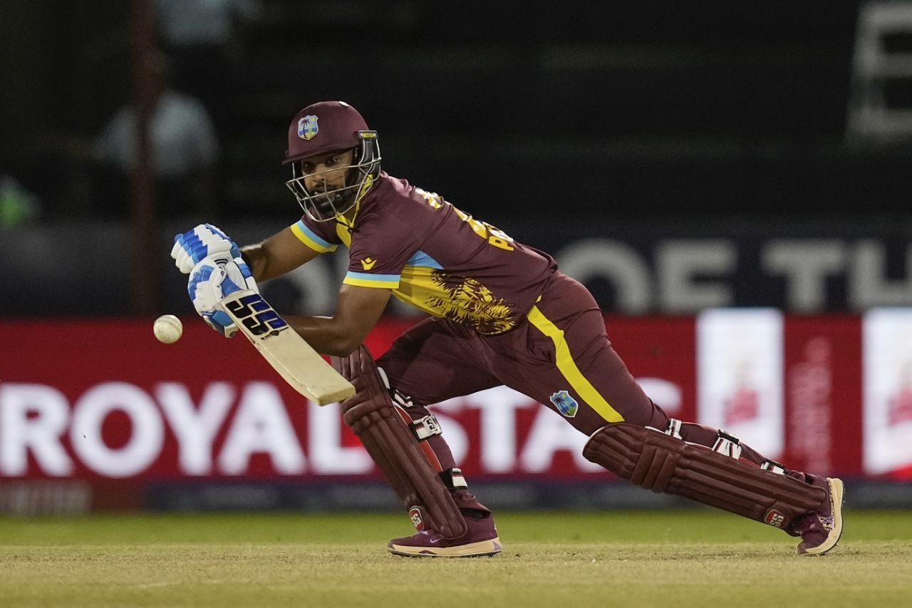 Nicholas Pooran faced ten dots and hit three sixes in his 17-ball stay, West Indies vs Uganda, Men's T20 World Cup 2024, Guyana, June 8, 2024