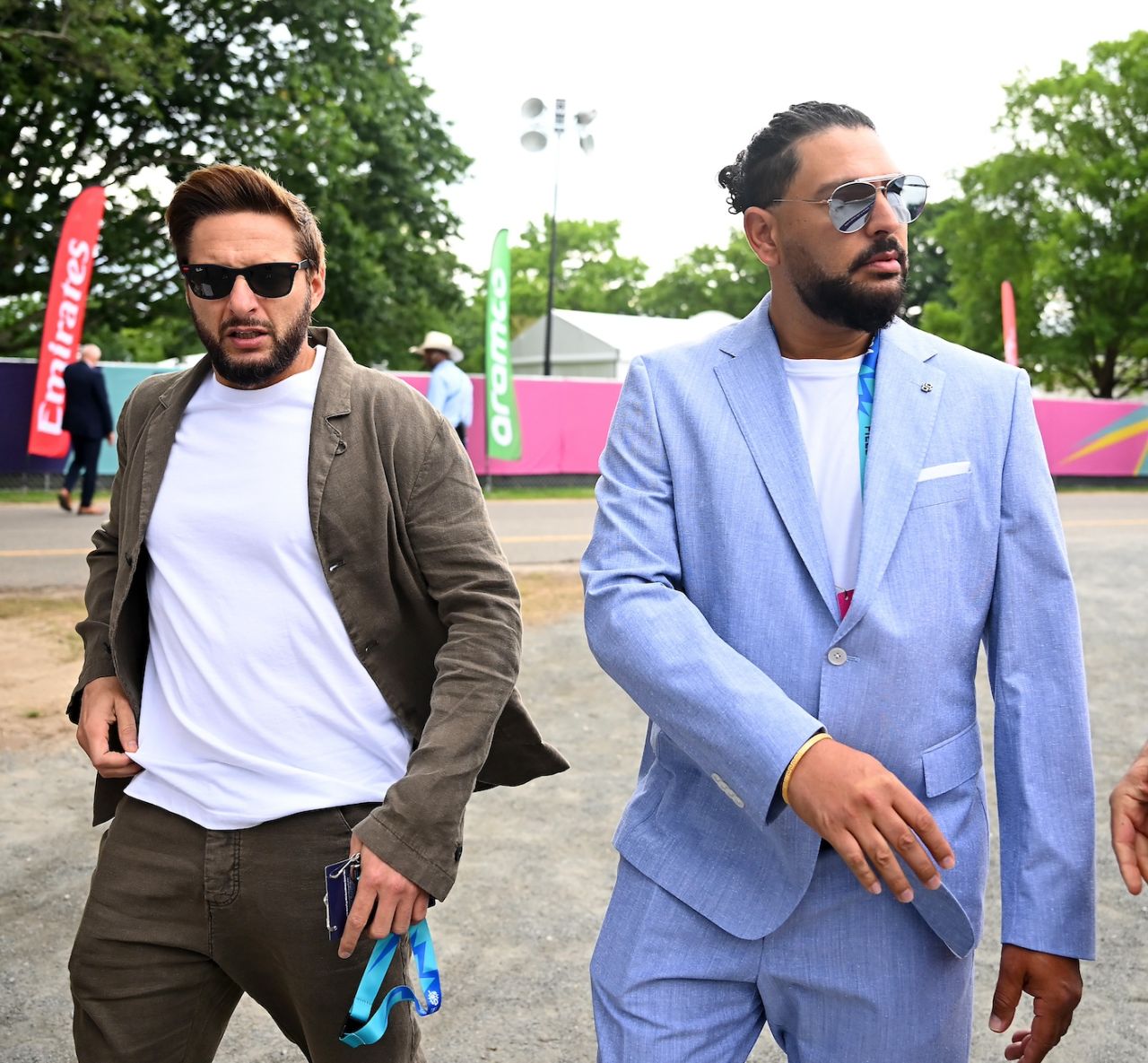 Shahid Afridi and Yuvraj Singh arrive for the match, India vs Pakistan, T20 World Cup 2024, New York, June 9, 2024