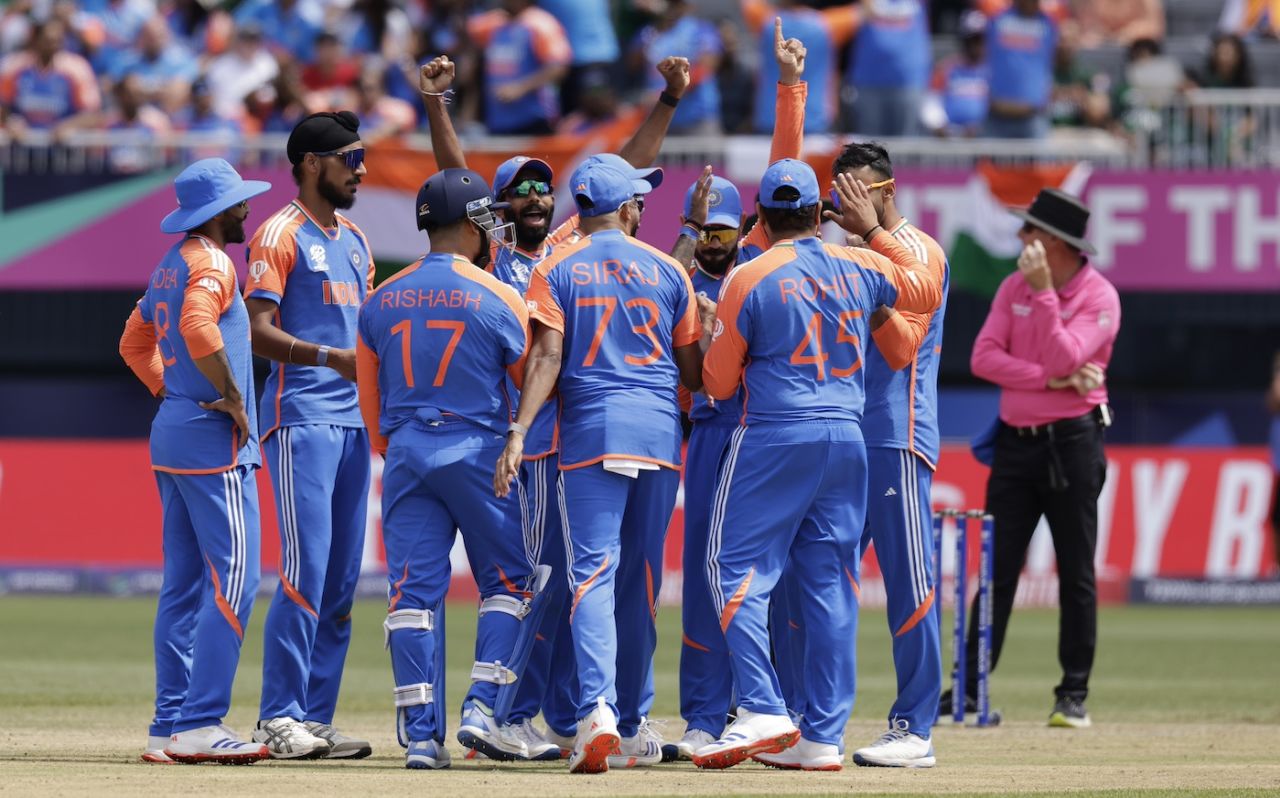 Subdued celebrations for India after Axar Patel removed Usman Khan, India vs Pakistan, T20 World Cup 2024, New York, June 9, 2024