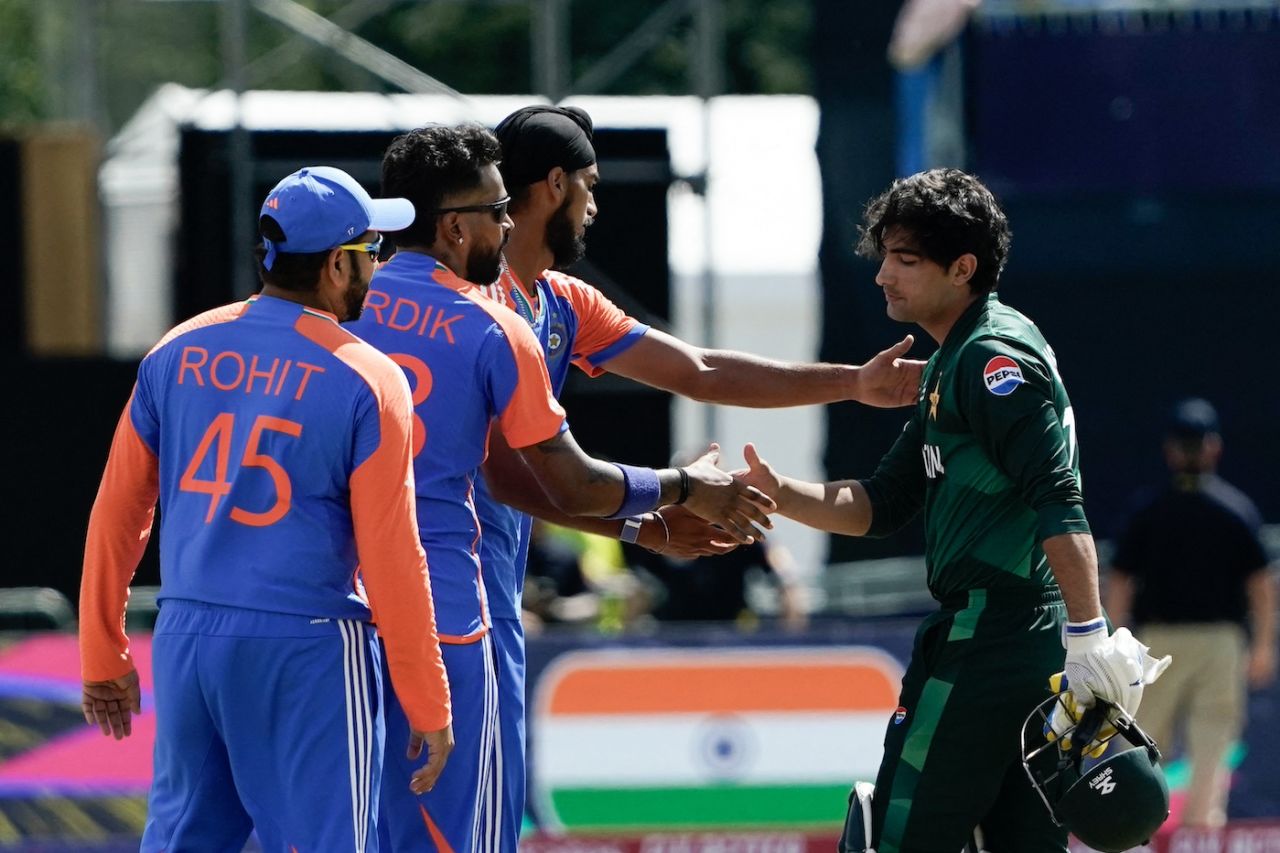 The Indian players console a distraught Naseem Shah after the game, India vs Pakistan, T20 World Cup 2024, New York, June 9, 2024