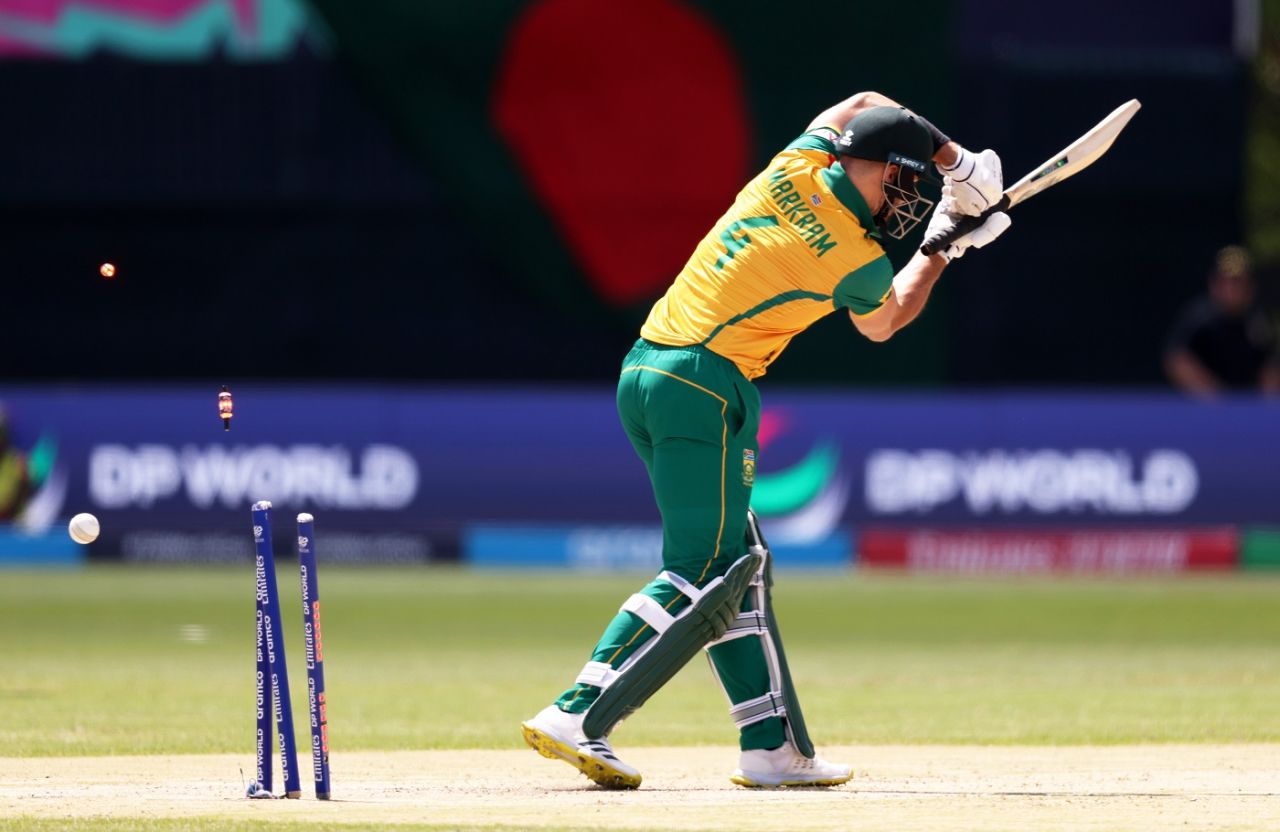 Aiden Markram is bowled, Bangladesh vs South Africa, T20 World Cup 2024, New York, June 10, 2024