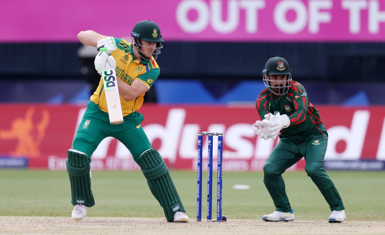David Miller glides the ball away, Bangladesh vs South Africa, T20 World Cup 2024, New York, June 10, 2024