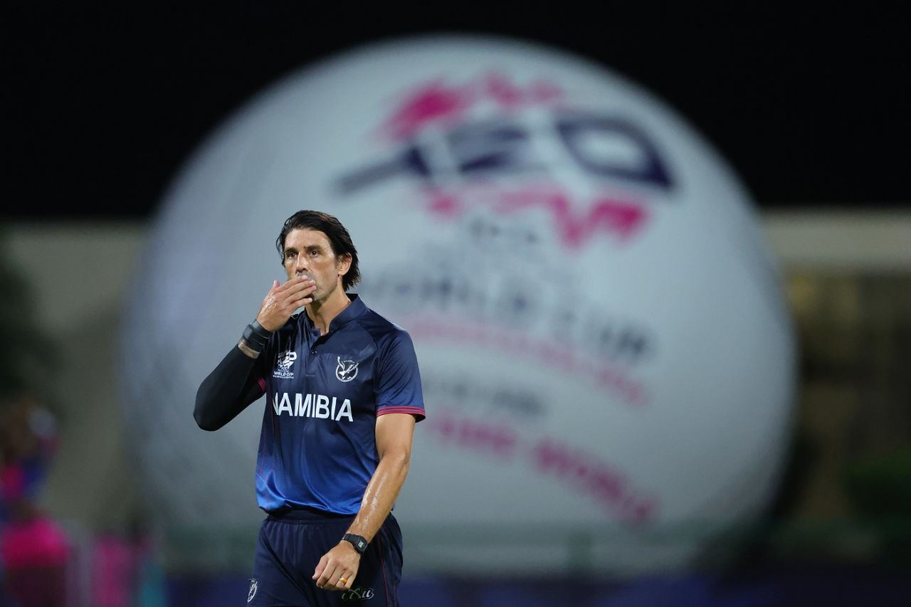 David Wiese celebrates dismissing David Warner, Australia vs Namibia, Men's T20 World Cup 2024, North Sound, June 11, 2024