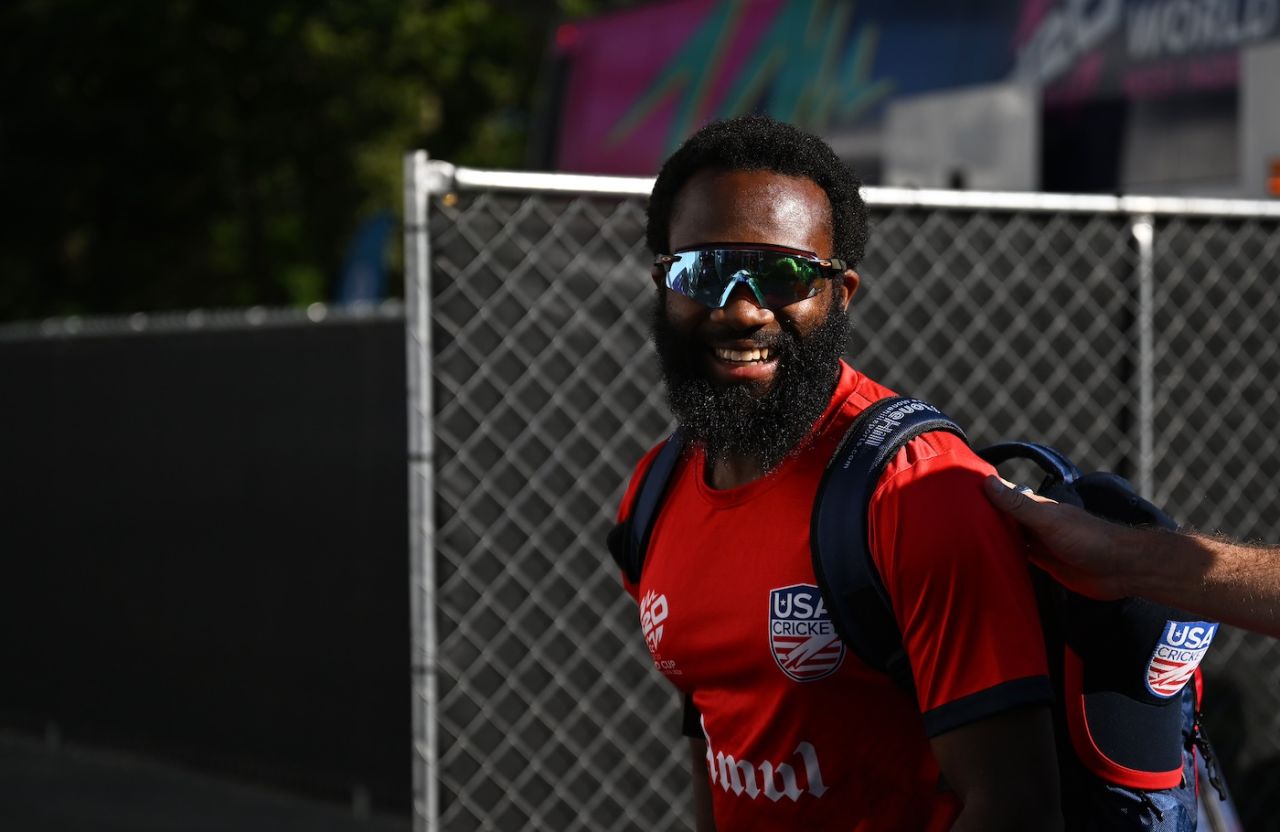 Aaron Jones, USA's batting hero, arrives for the game, USA vs India, T20 World Cup 2024, New York, June 12, 2024