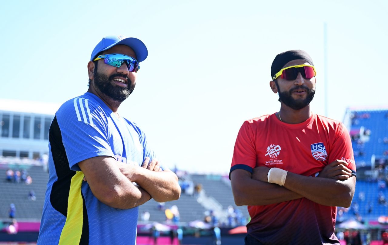 Rohit Sharma catches up with one-time Mumbai boy Harmeet Singh, USA vs India, T20 World Cup 2024, New York, June 12, 2024