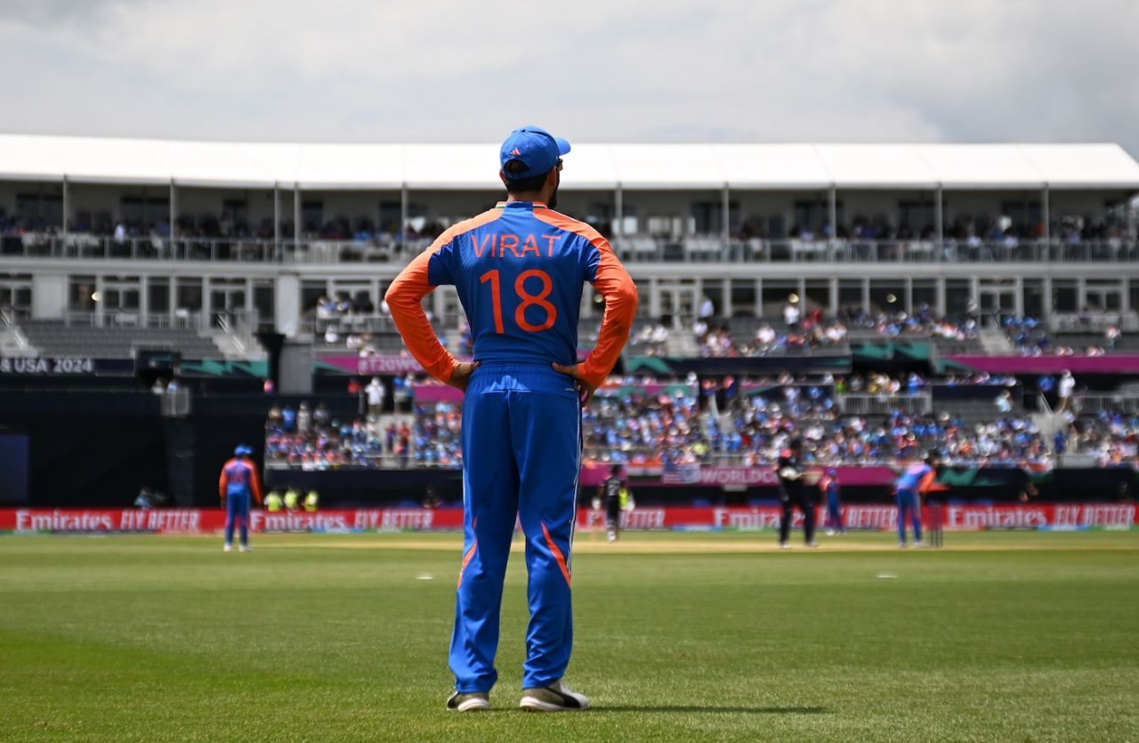 Virat Kohli has his eyes fixed on the action, USA vs India, T20 World Cup 2024, New York, June 12, 2024