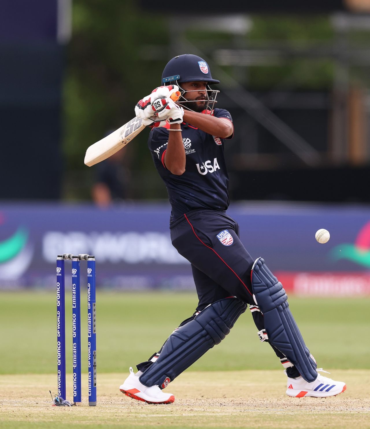 Harmeet Singh attempts to muscle the ball away, USA vs India, T20 World Cup 2024, New York, June 12, 2024