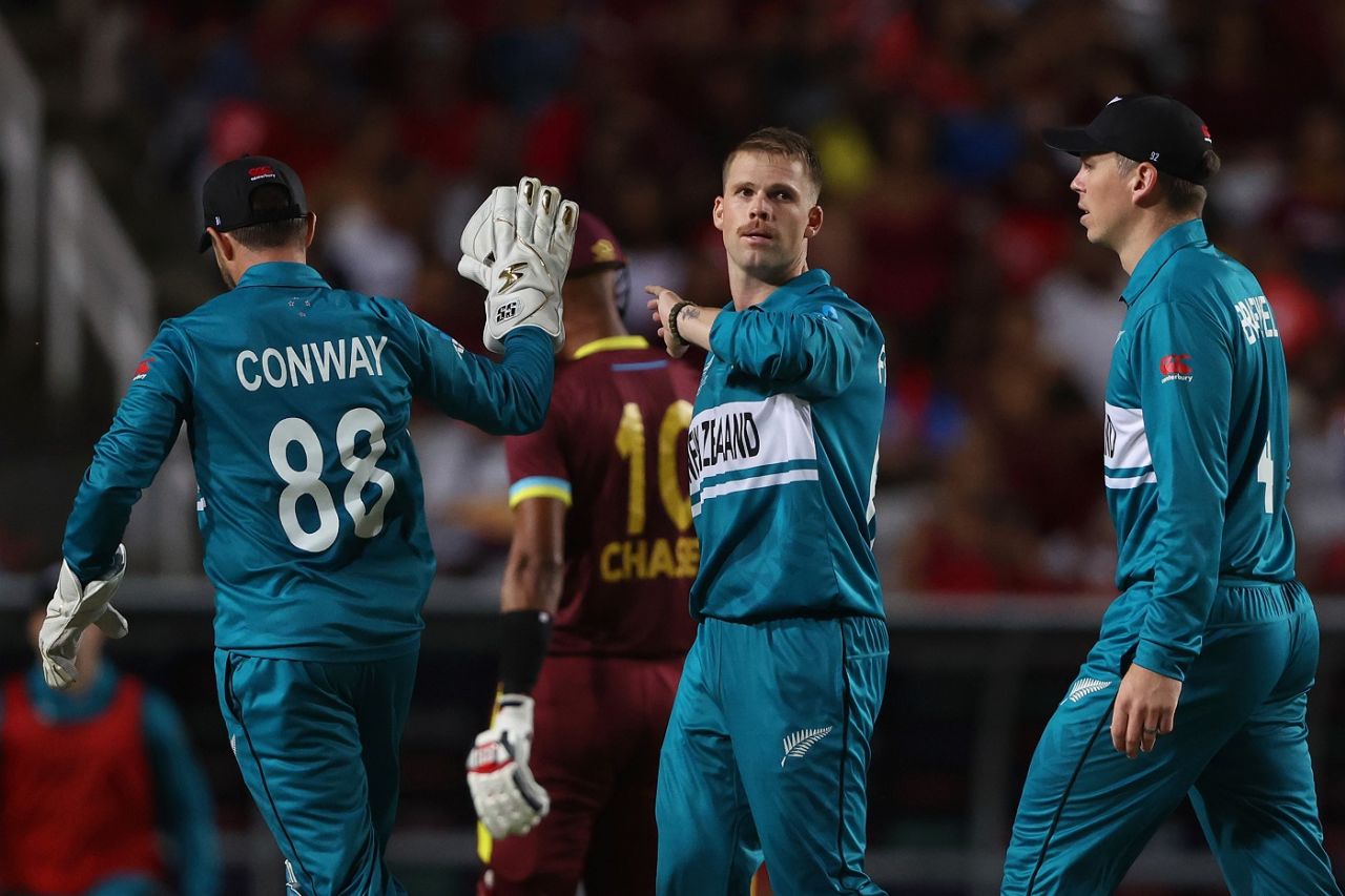 The variable bounce came into play as Lockie Ferguson dismissed Roston Chase, West Indies vs New Zealand, Men's T20 World Cup 2024, Tarouba, June 12, 2024