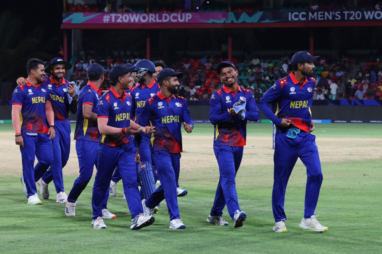 A happy Nepal team walks off after restricting South Africa, Nepal vs South Africa, Men's T20 World Cup, Kingstown, June 14, 2024