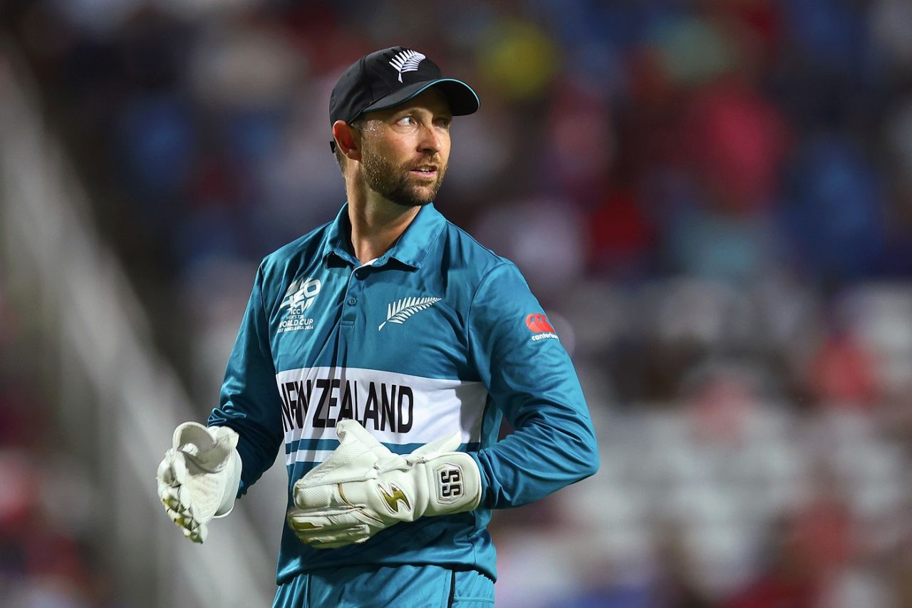 Devon Conway looks on, New Zealand vs Uganda, Men's T20 World Cup, Tarouba, June 14, 2024