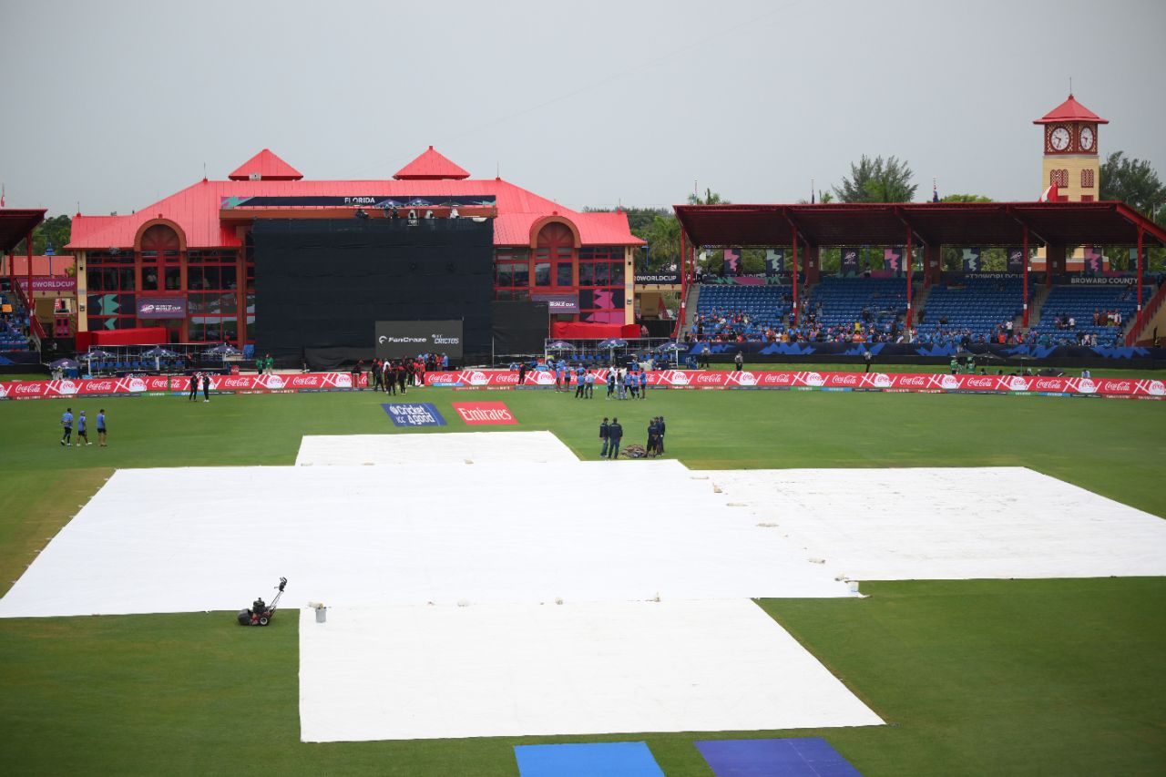 The covers were out a lot in Lauderhill over a rainy week, Canada vs India, T20 World Cup 2024, Group A, Lauderhill, June 15, 2024