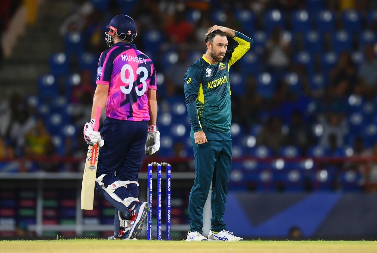 Glenn Maxwell reacts after dismissing George Munsey, Australia vs Scotland, T20 World Cup 2024, Gros Islet, June 15, 2024