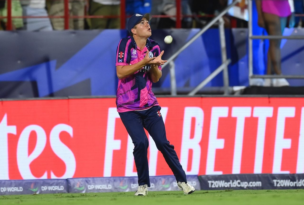 Substitute Charlie Tear caught a Mitchell Marsh out in the deep, Australia vs Scotland, T20 World Cup 2024, Gros Islet, June 15, 2024