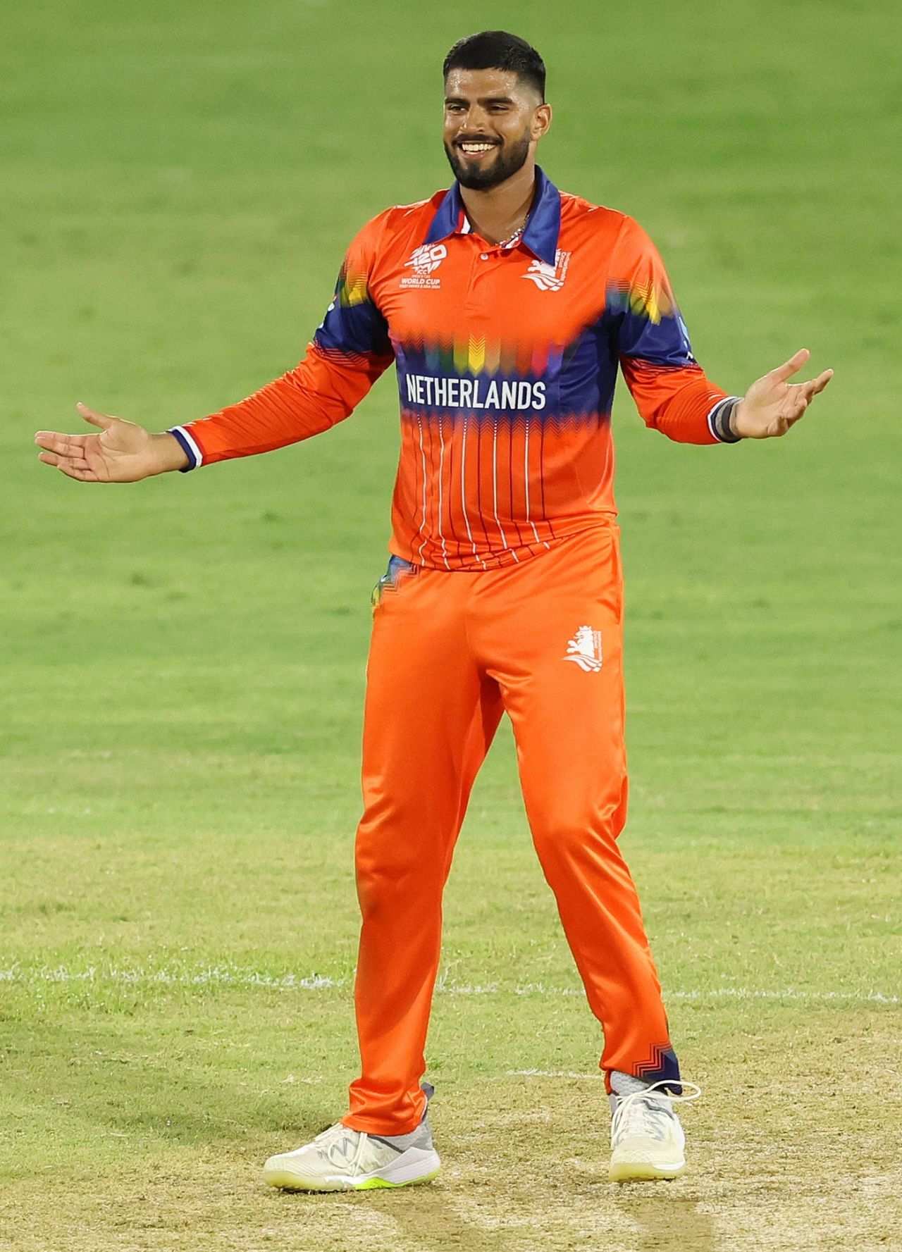 Aryan Dutt celebrates the dismissal of Kusal Mendis, Netherlands vs Sri Lanka, T20 World Cup 2024, Gros Islet, June 16, 2024