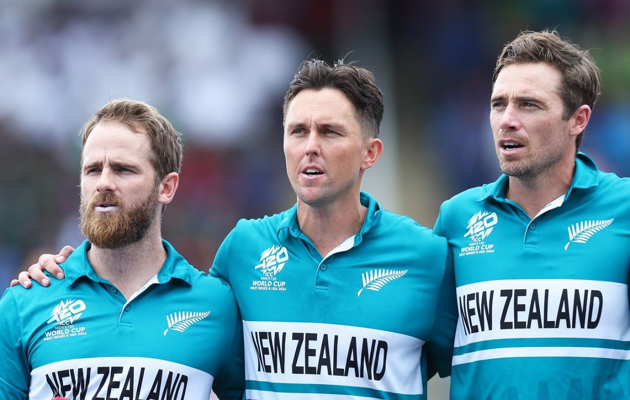 Kane Williamson, Trent Boult and Tim Southee - together for New Zealand probably for the last time, New Zealand vs PNG, Tarouba,T20 World Cup 2024, June 17, 2024
