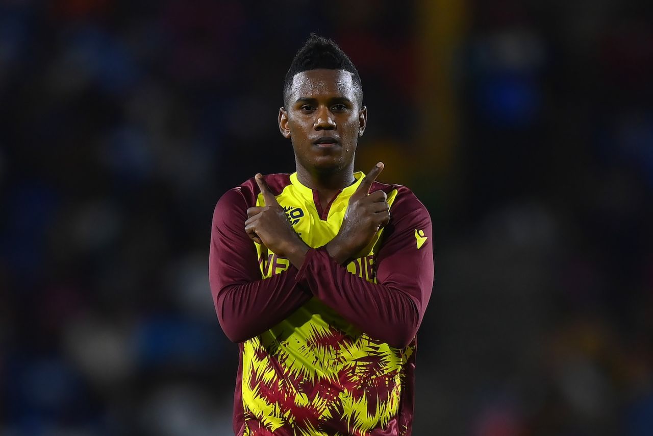 Akeal Hosein was pleased to dismiss Azmatullah Omarzai, West Indies vs Afghanistan, T20 World Cup, St Lucia, June 17, 2024