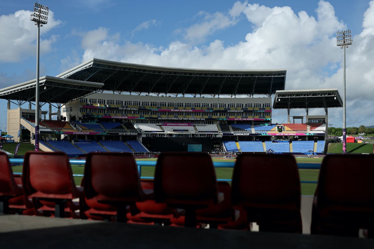 A view from the stands of the Sir Vivian Richards Stadium, North Sound, Antigua, USA vs South Africa, T20 World Cup 2024, North Sound, June 19, 2024