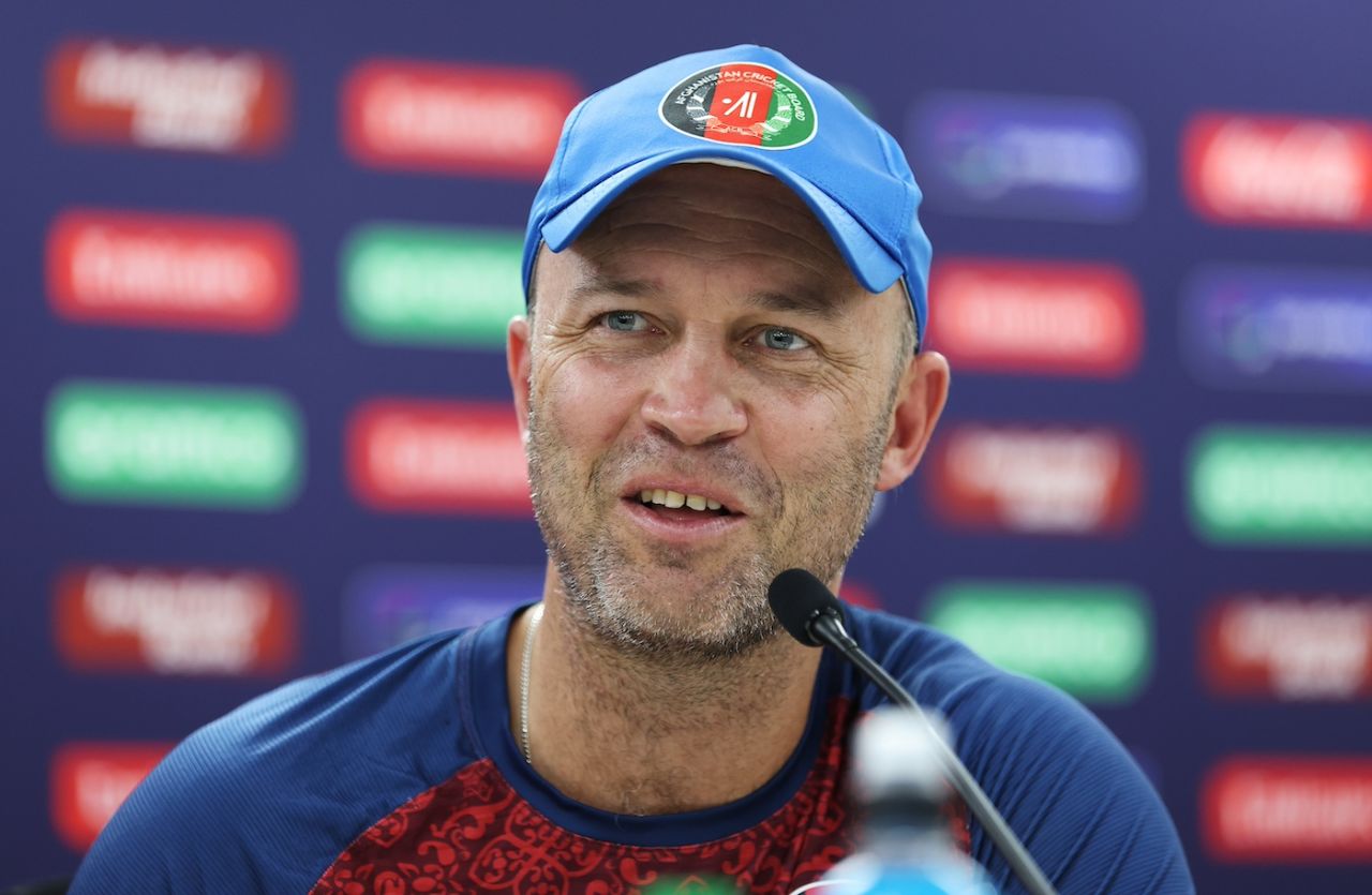 Afghanistan head coach Jonathan Trott speaks to the media on the eve of their match against India, Super Eight, T20 World Cup, Barbados, June19, 2024