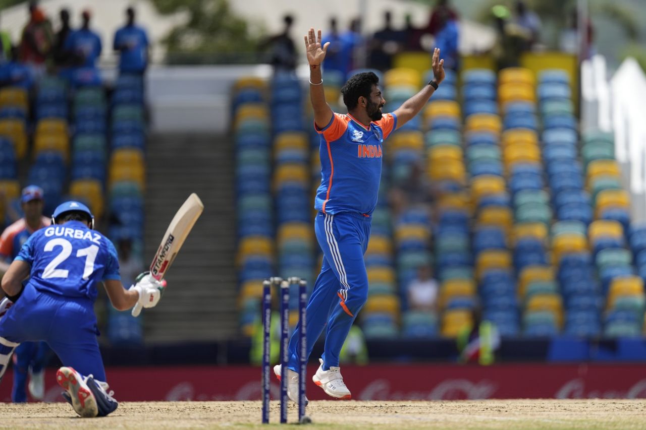Jasprit Bumrah got Rahmanullah Gurbaz in his first over, Afghanistan vs India, T20 World Cup Super Eight, Bridgetown, June 20, 2024