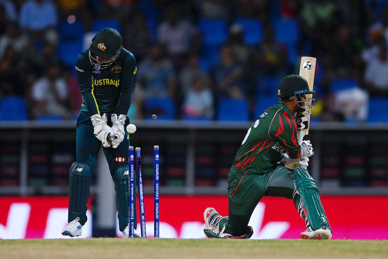 Litton Das' struggles ended when he missed a sweep, Australia vs Bangladesh, T20 World Cup 2024 Super Eight, Group 1, North Sound, June 20, 2024