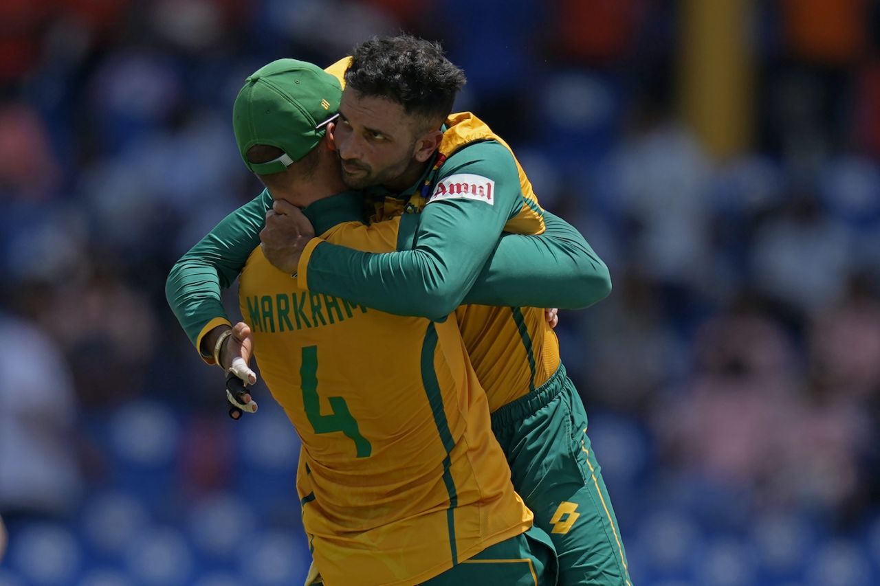 Keshav Maharaj's wickets helped Aiden Markram gain control early in the middle overs, England vs South Africa, T20 World Cup 2024, Super Eight, St Lucia, June 21, 2024