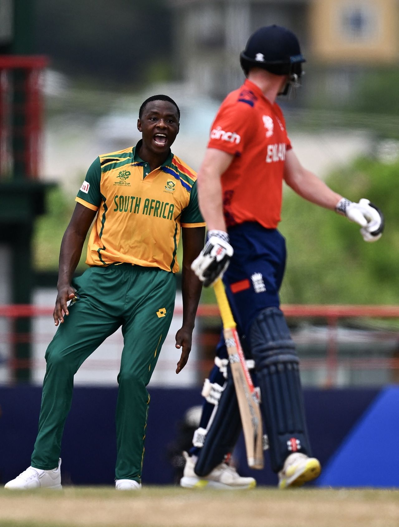Kagiso Rabada is pumped after getting rid of Liam Livingstone, England vs South Africa, T20 World Cup 2024, Super Eight, St Lucia, June 21, 2024