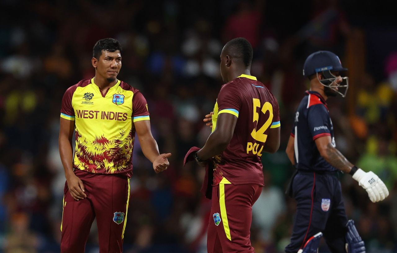 Gudakesh Motie struck in his first over, West Indies vs USA, T20 World Cup 2024, Super Eight, Bridgetown, June 21, 2024