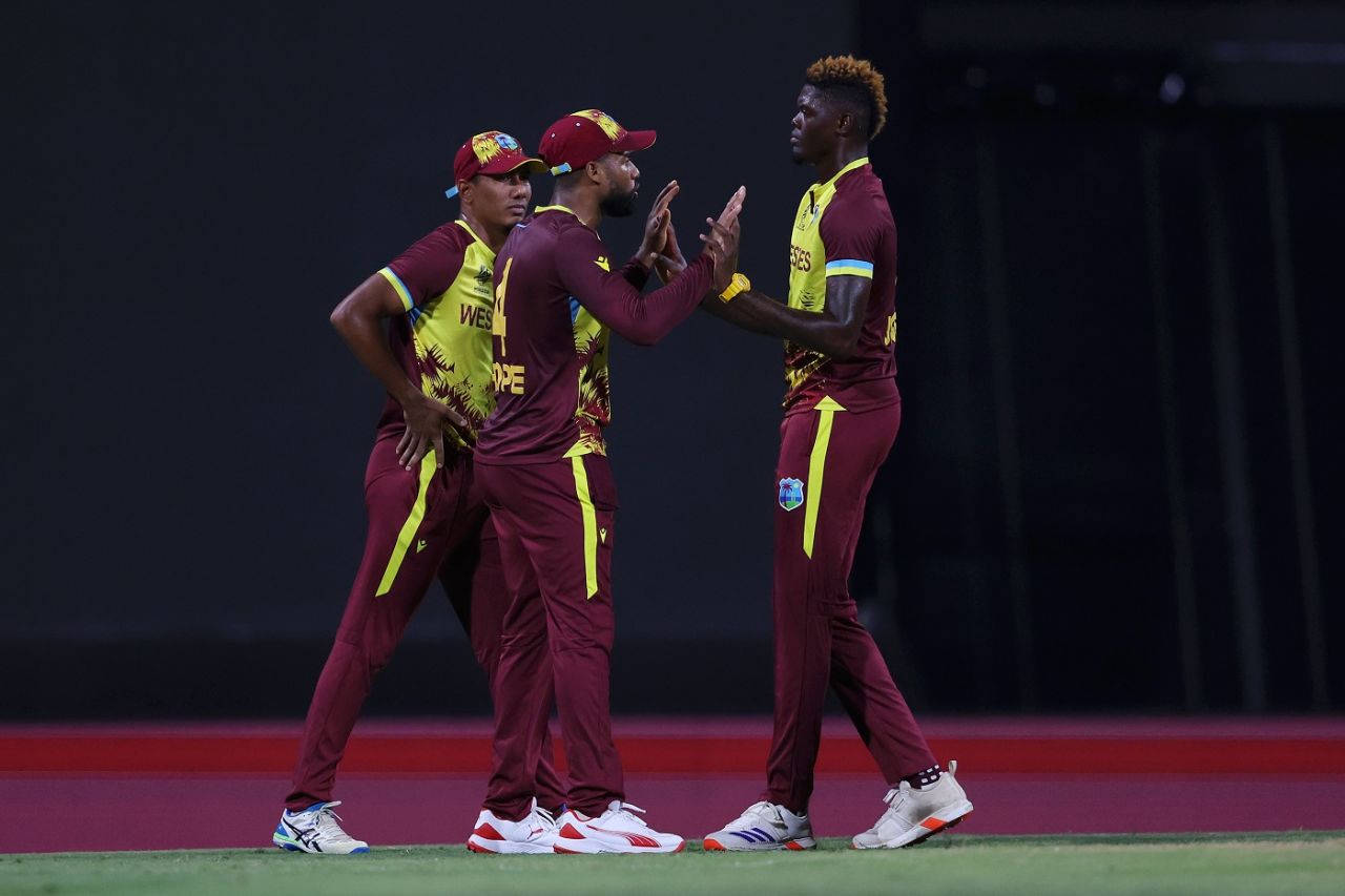 Alzarri Joseph and Shai Hope combined to dismiss Andries Gous, West Indies vs USA, T20 World Cup 2024, Super Eight, Bridgetown, June 21, 2024