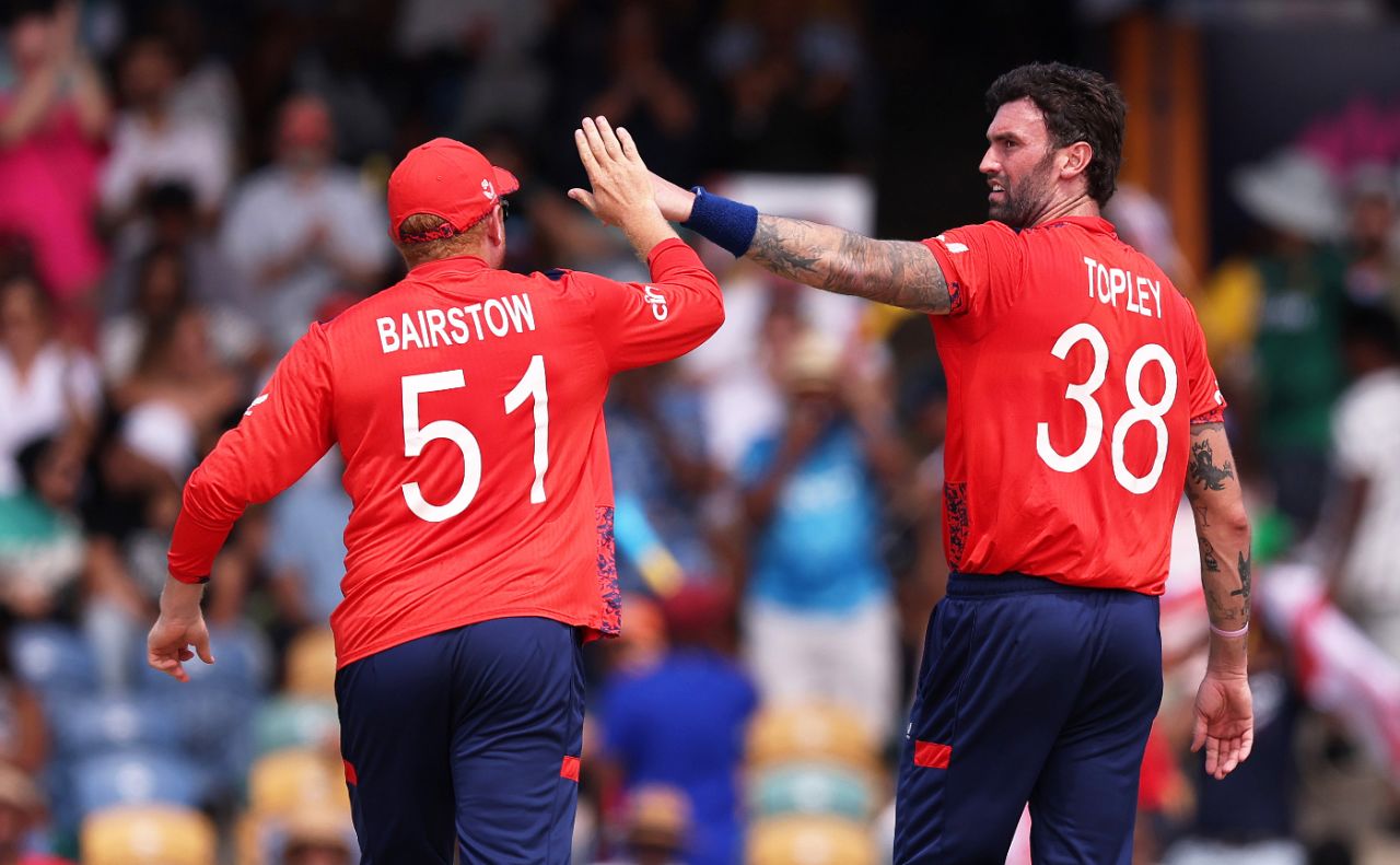 Reece Topley removed Andries Gous in the first over, England vs USA, T20 World Cup 2024, Super Eight, Bridgetown, Barbados, June 23, 2024