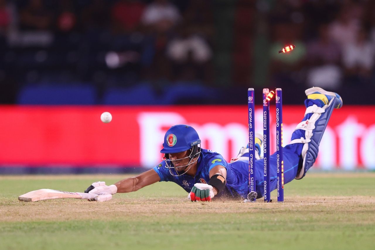 Rahmanullah Gurbaz survived a run out opportunity first ball, Afghanistan vs Bangladesh, Super Eight, Men's T20 World Cup 2024, Kingstown, June 24, 2024