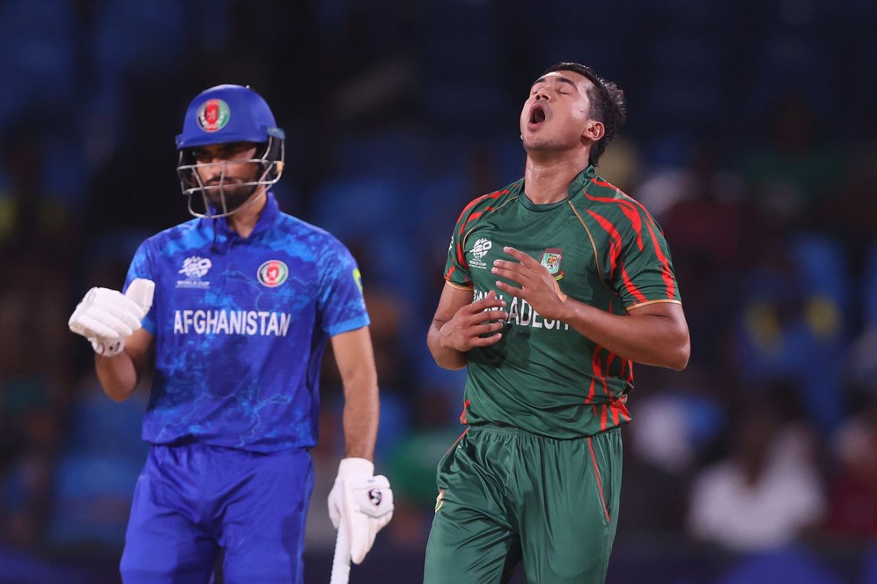 Taskin Ahmed made the ball talk in his first spell, Afghanistan vs Bangladesh, Super Eight, Group 1, Men's T20 World Cup 2024, Kingstown, June 24, 2024