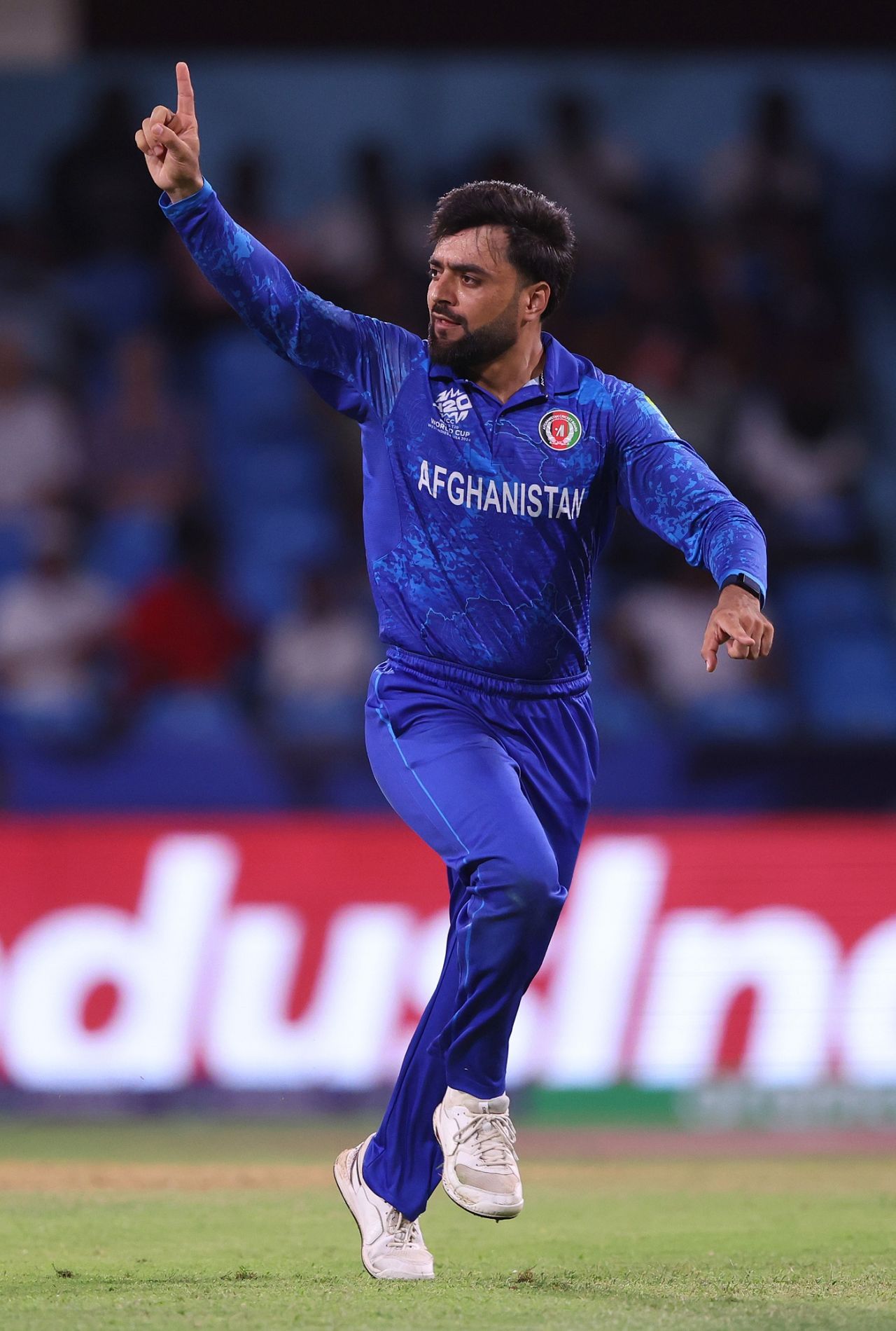 Rashid Khan celebrates after dismissing Soumya Sarkar, Afghanistan vs Bangladesh, Super Eight, Men's T20 World Cup 2024, Kingstown, June 24, 2024