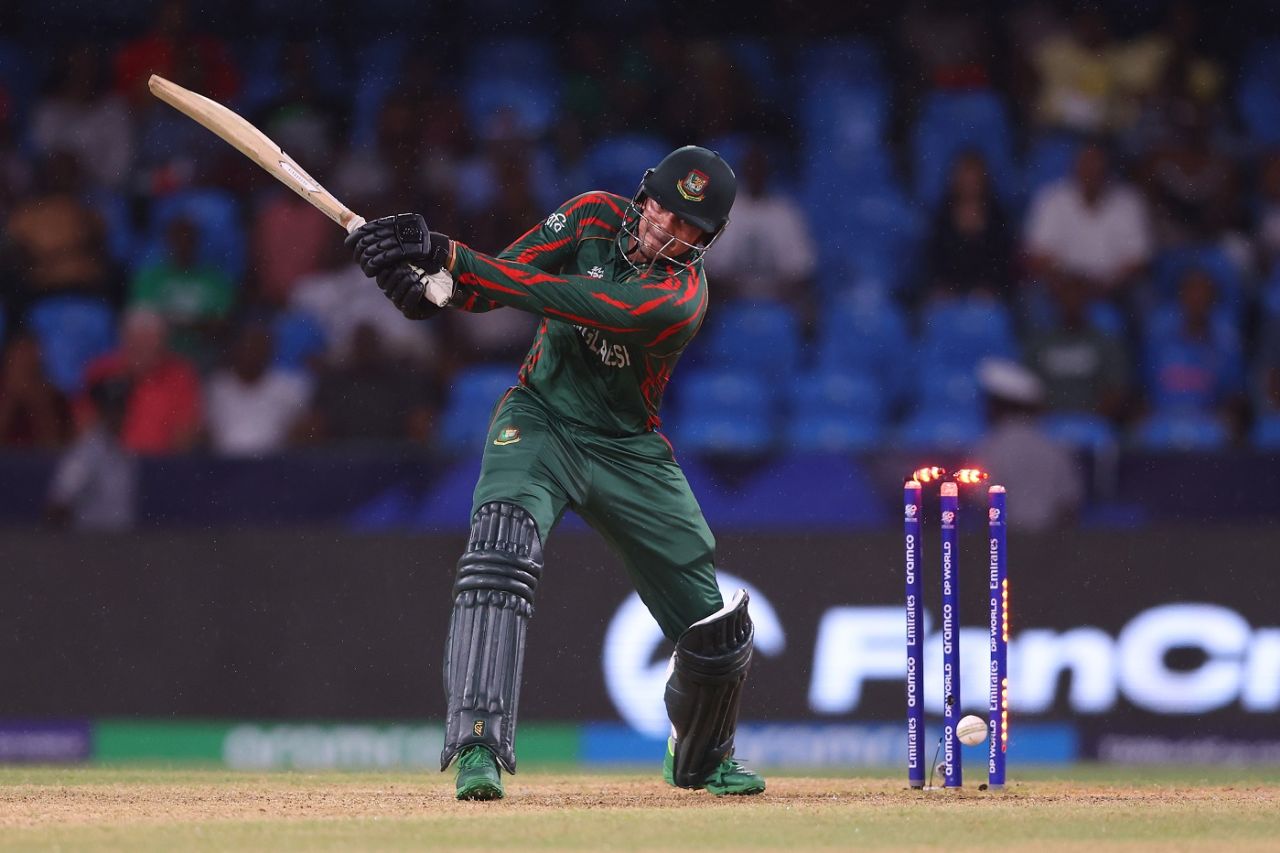 Taskin Ahmed is bowled, Afghanistan vs Bangladesh, Super Eight, Men's T20 World Cup 2024, Kingstown, June 24, 2024