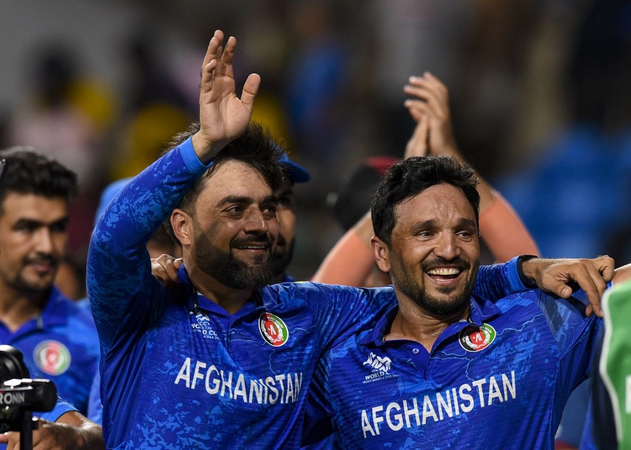 Rashid Khan and Gulbadin Naib soak in Afghanistan's historic win, Afghanistan vs Bangladesh, Super Eight, Group 1, Men's T20 World Cup 2024, Kingstown, June 24, 2024