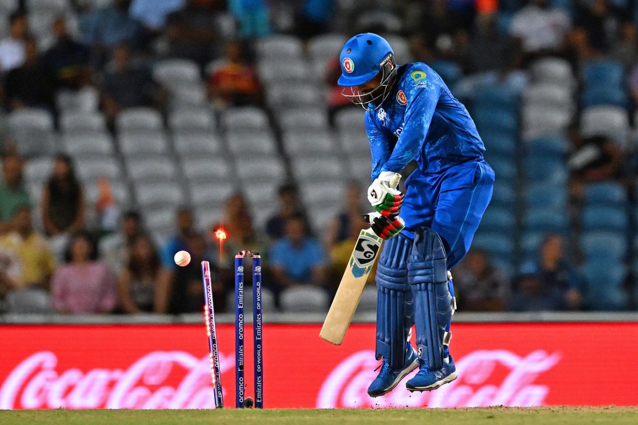 Rashid Khan departs for 8, Afghanistan vs South Africa, 1st semi-final, Tarouba, T20 World Cup, June 26, 2024