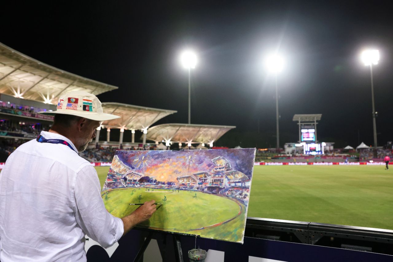 An artist's impression of the T20 World Cup semi-final between Afghanistan and South Africa at the Brian Lara Stadium, Afghanistan vs South Africa, 1st semi-final, Tarouba, T20 World Cup, June 26, 2024