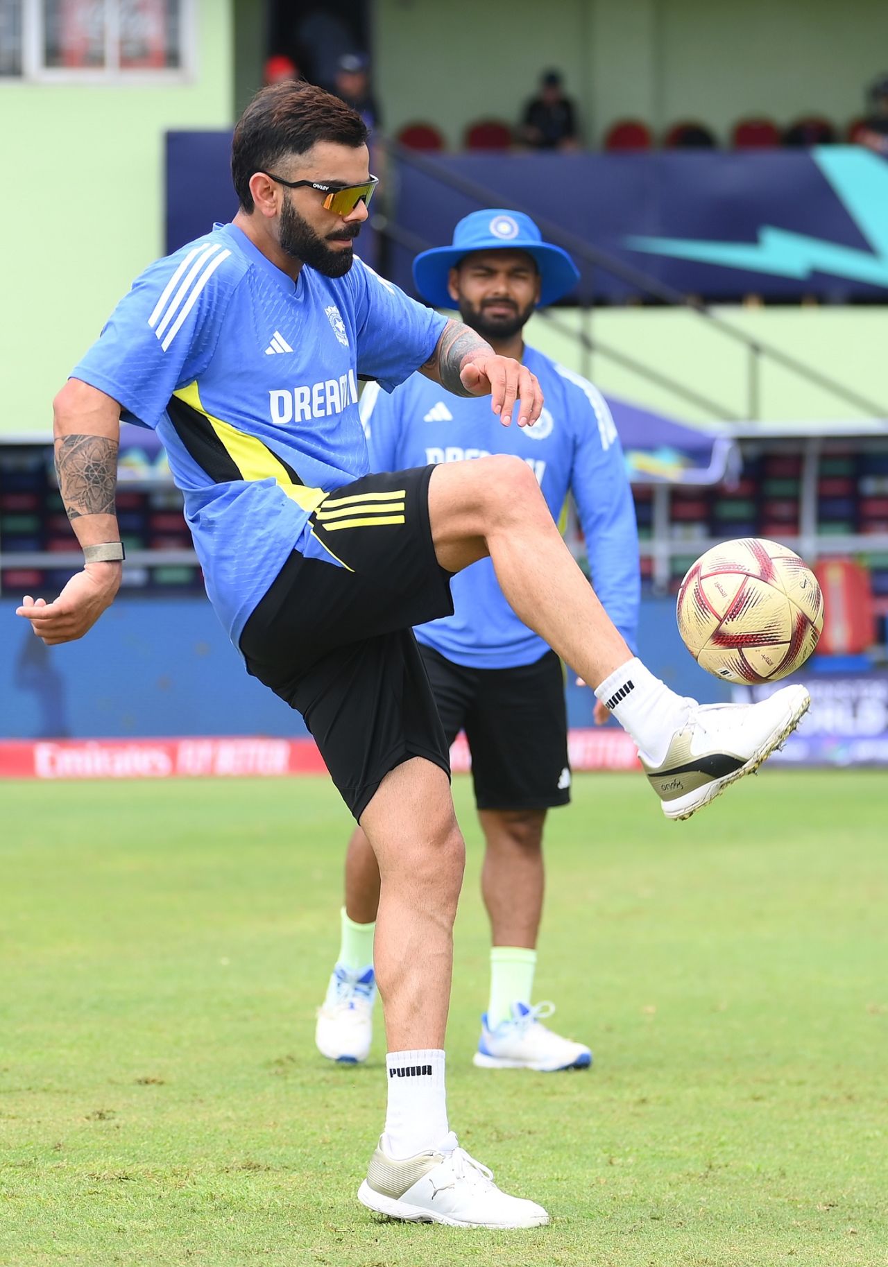 Virat Kohli shows the football some love ahead of the cricket, England vs India, T20 World Cup semi-final, Providence, Guyana, June 27, 2024