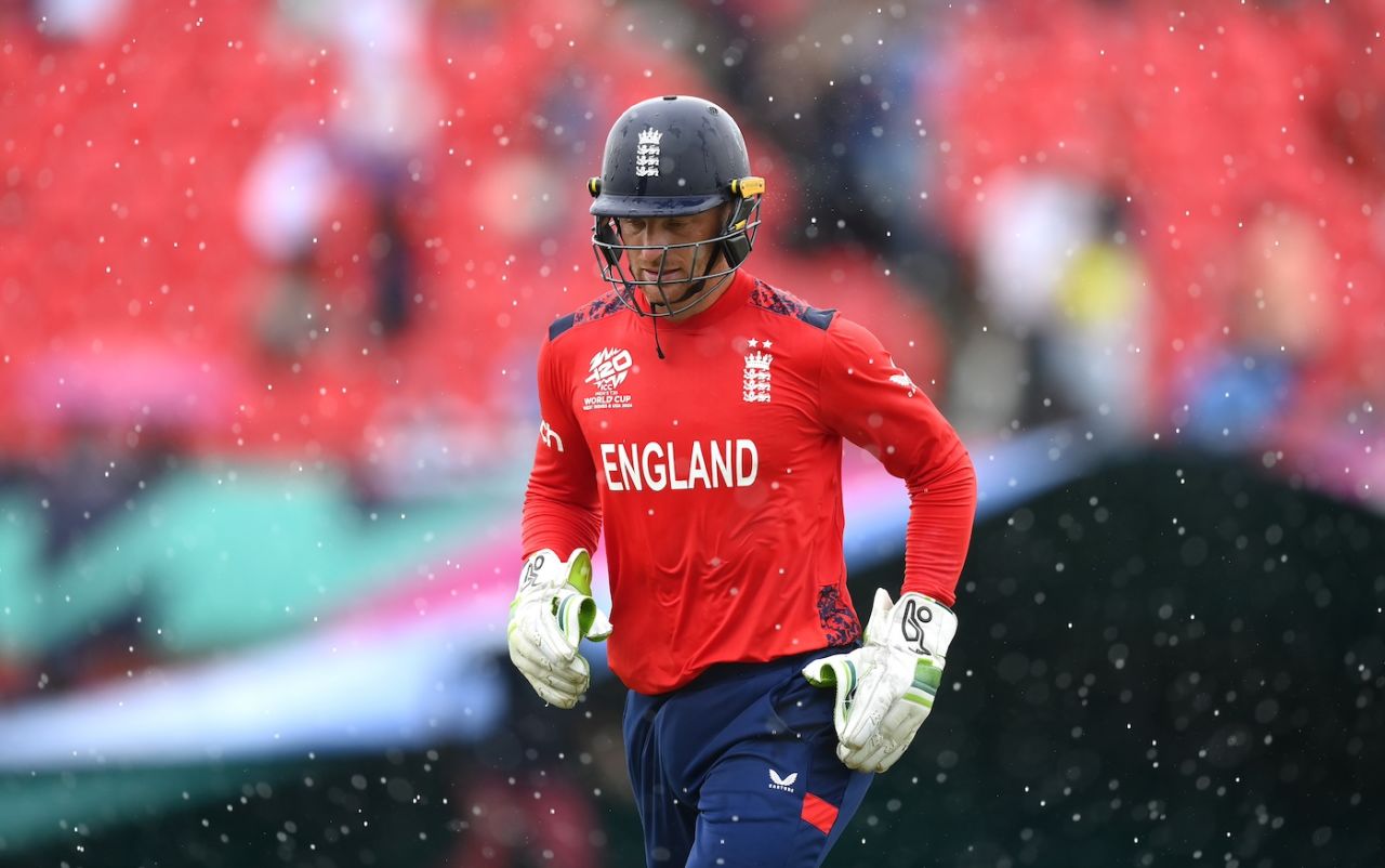 The rain returned - as forecast - eight overs into the game, England vs India, T20 World Cup semi-final, Providence, Guyana, June 27, 2024